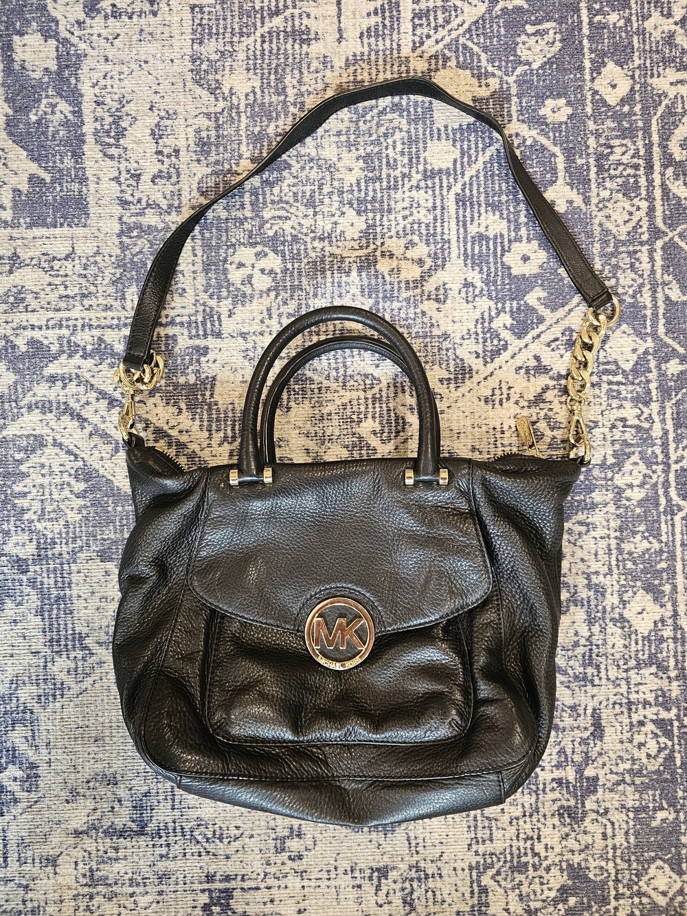 Michael Kors Black Leather Satchel with Gold Hardware